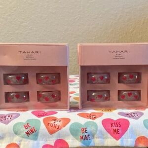 Tahari Acrylic Round Red Heart Print Napkin Rings. 2 Boxes of 4.